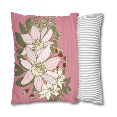 Magnolia Pastel Bouquet on Pink Square Pillow CASE ONLY, 4 sizes available, Floral throw pillow, Farmhouse Country Decor, Holiday Decor - image2